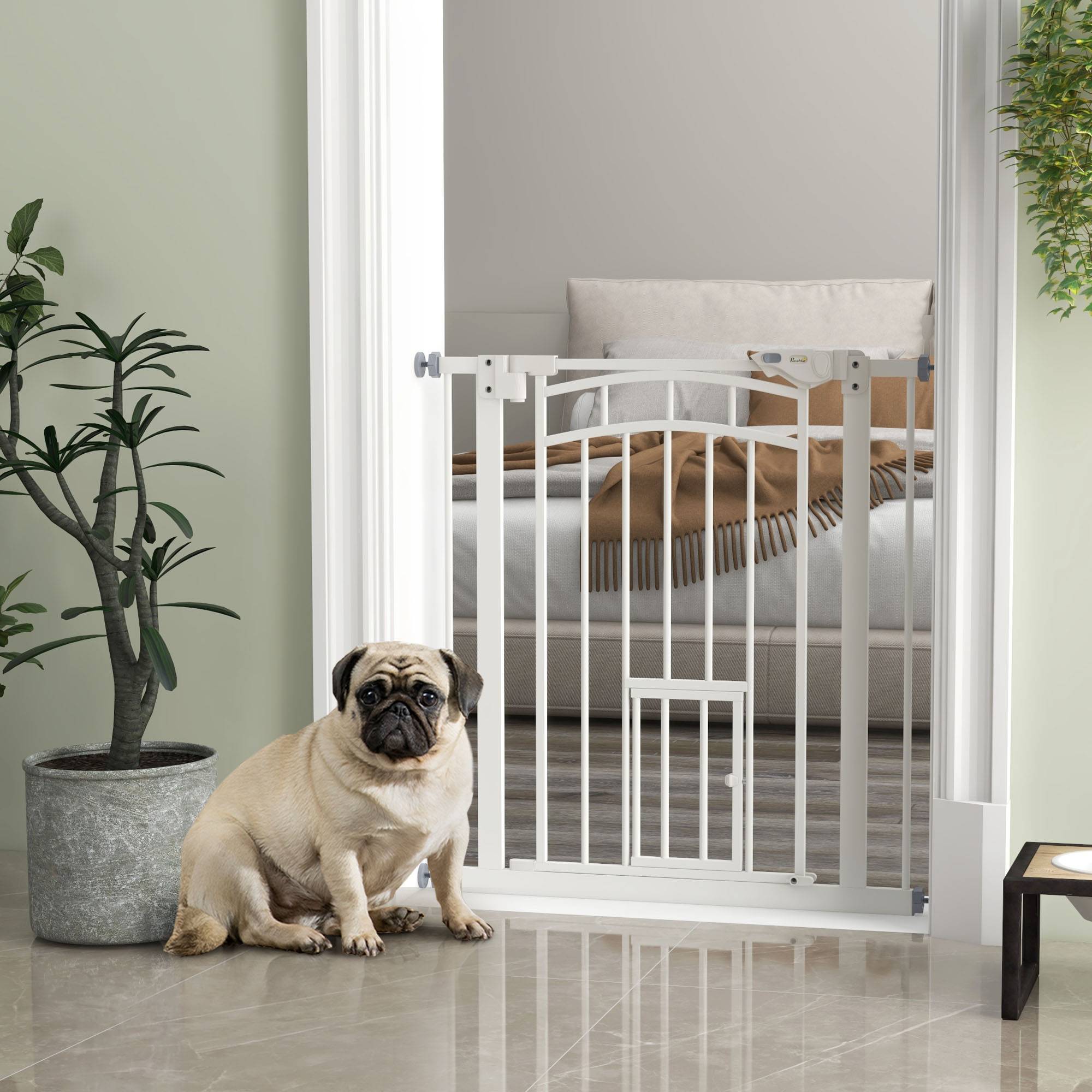 Barrière de sécurité acier pour animaux porte intégrée 74-80cm blanc - ComfortXL Outdoor Living - Image 4