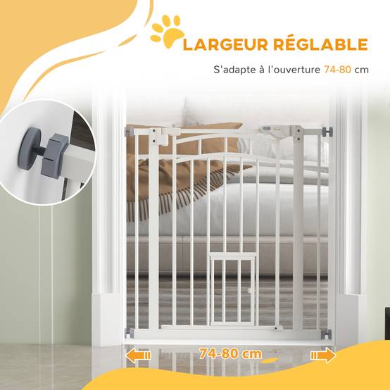 Barrière de sécurité acier pour animaux porte intégrée 74-80cm blanc - ComfortXL Outdoor Living - Image 9