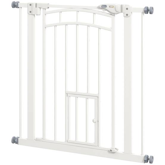 Barrière de sécurité acier pour animaux porte intégrée 74-80cm blanc - ComfortXL Outdoor Living - Image 2