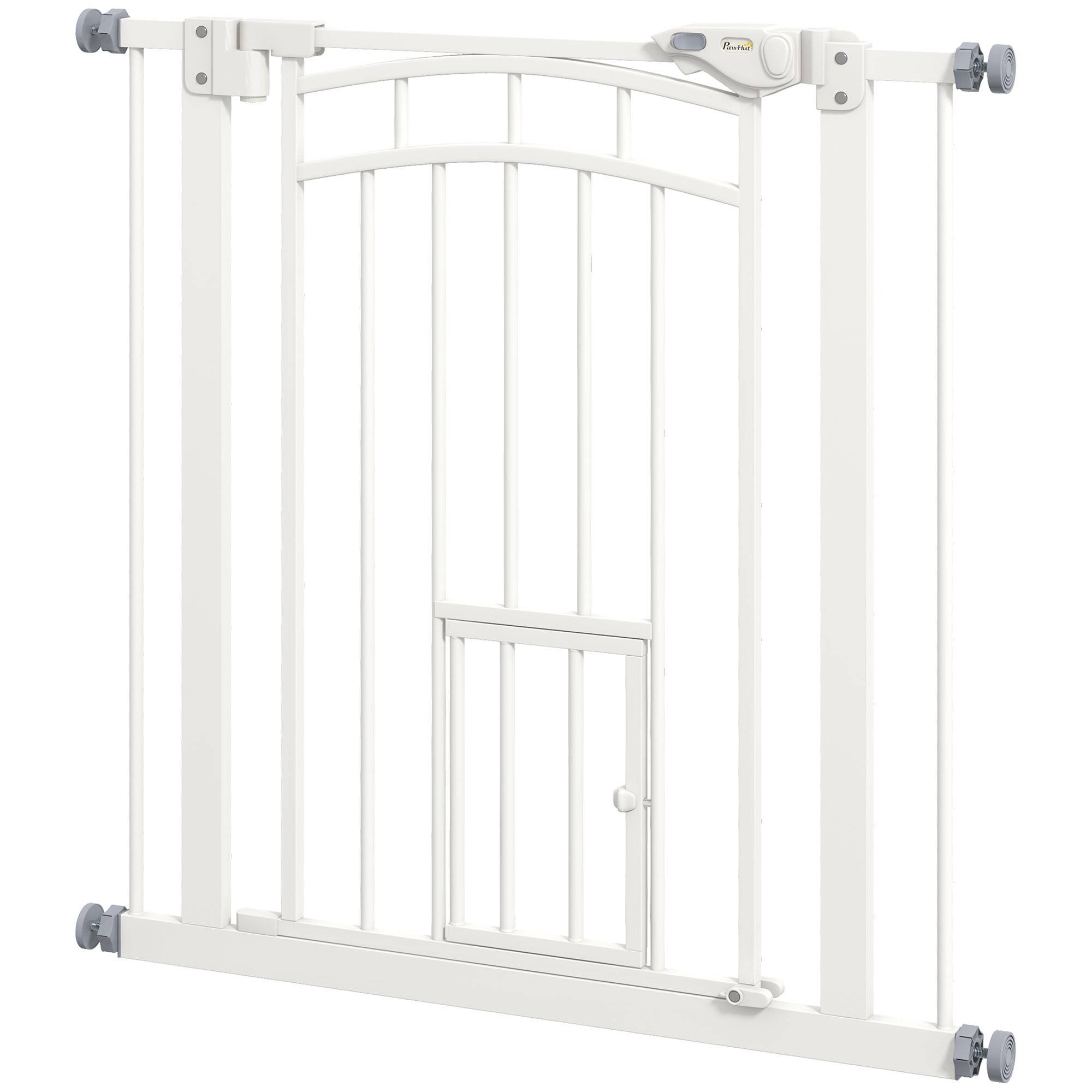 Barrière de sécurité acier pour animaux porte intégrée 74-80cm blanc - ComfortXL Outdoor Living - Image 2