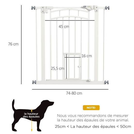 Barrière de sécurité acier pour animaux porte intégrée 74-80cm blanc - ComfortXL Outdoor Living - Image 5
