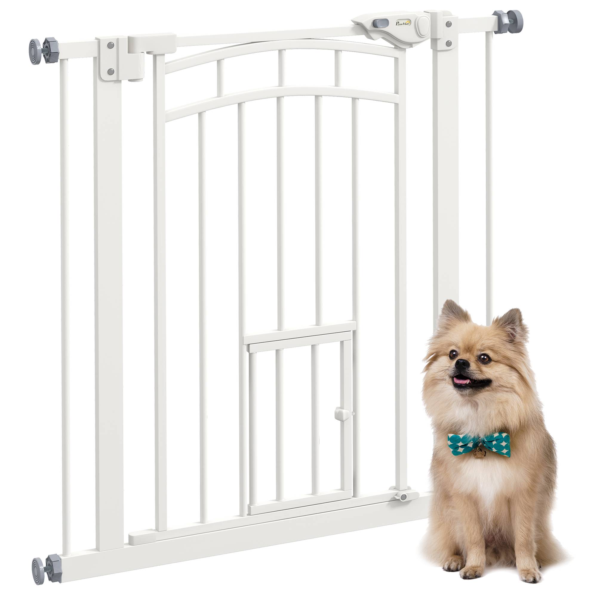 Barrière de sécurité acier pour animaux porte intégrée 74-80cm blanc - ComfortXL Outdoor Living - Image 1