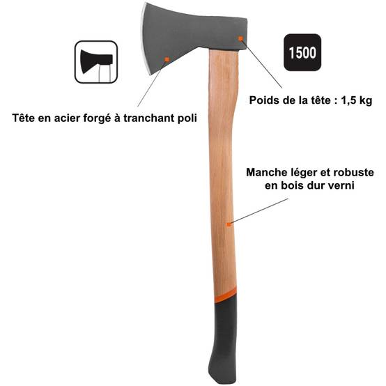 Gt Garden - Lot de 2 haches avec manche en bois : hache + hachette - GT GARDEN - Image 3