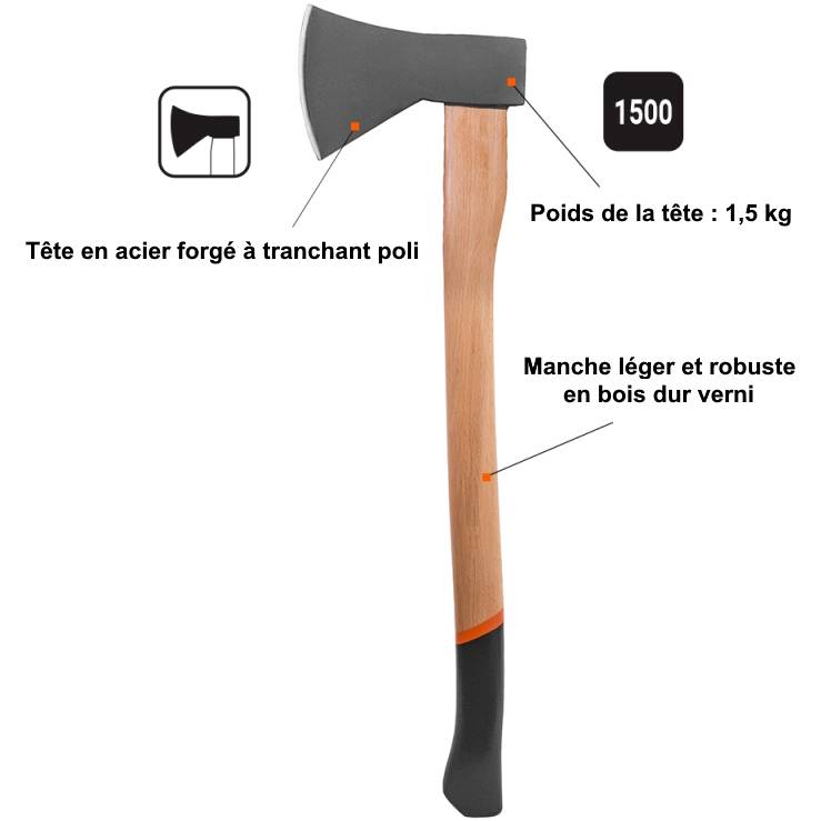 Gt Garden - Lot de 2 haches avec manche en bois : hache + hachette - GT GARDEN - Image 3