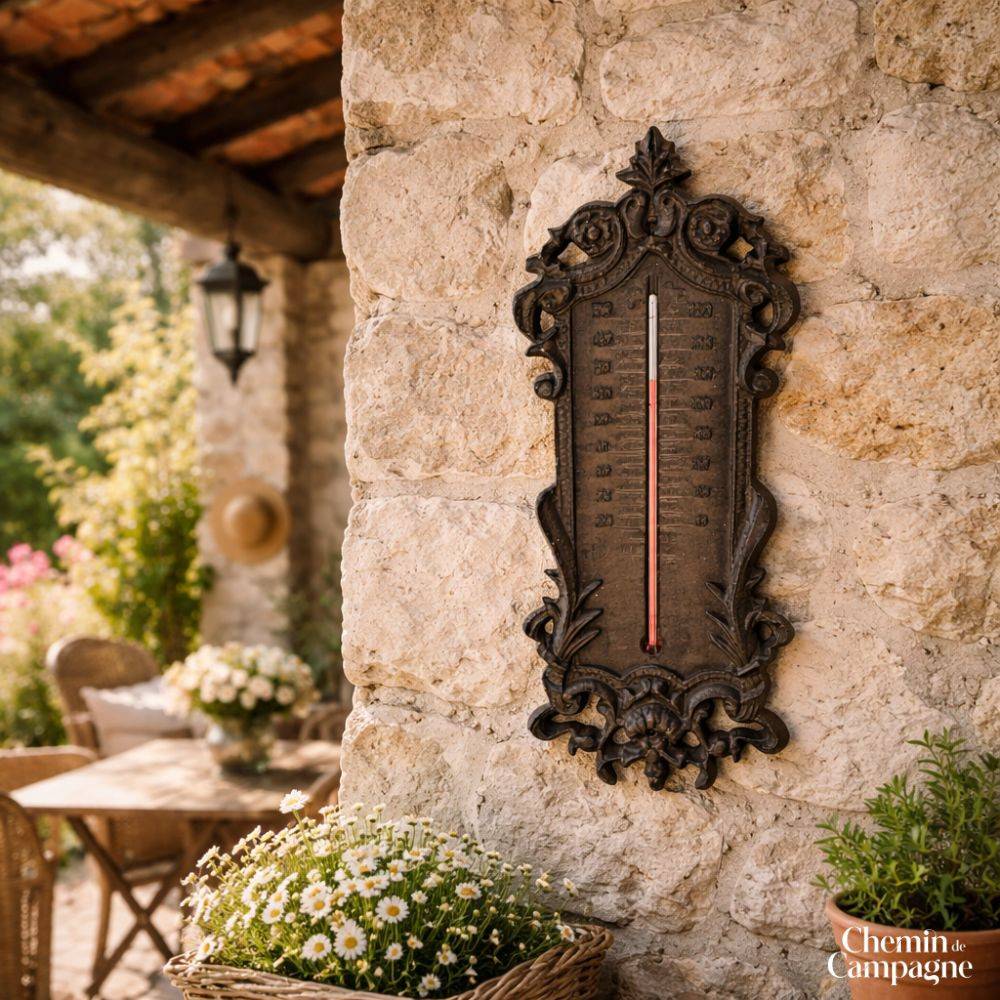 ° Grand thermomètre extérieur décoratif vintage fonte marron 37cm Chemin de campagne - Image 2