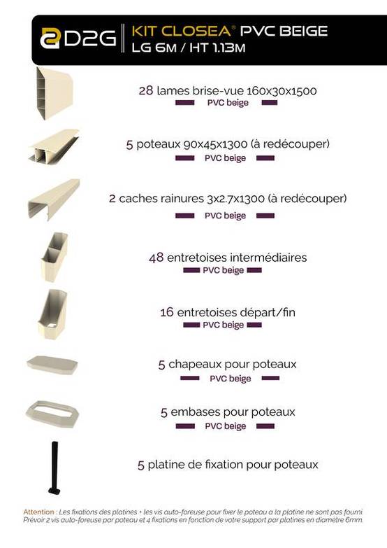 Closea - Kit cloture - Lame 16cm - PVC Beige - LG: 6m x H: 1m13 Closea - Image 4