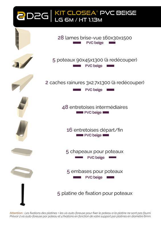 Closea - Kit cloture - Lame 16cm   - PVC Beige - LG: 6m x H: 1m13 Closea - Image 4