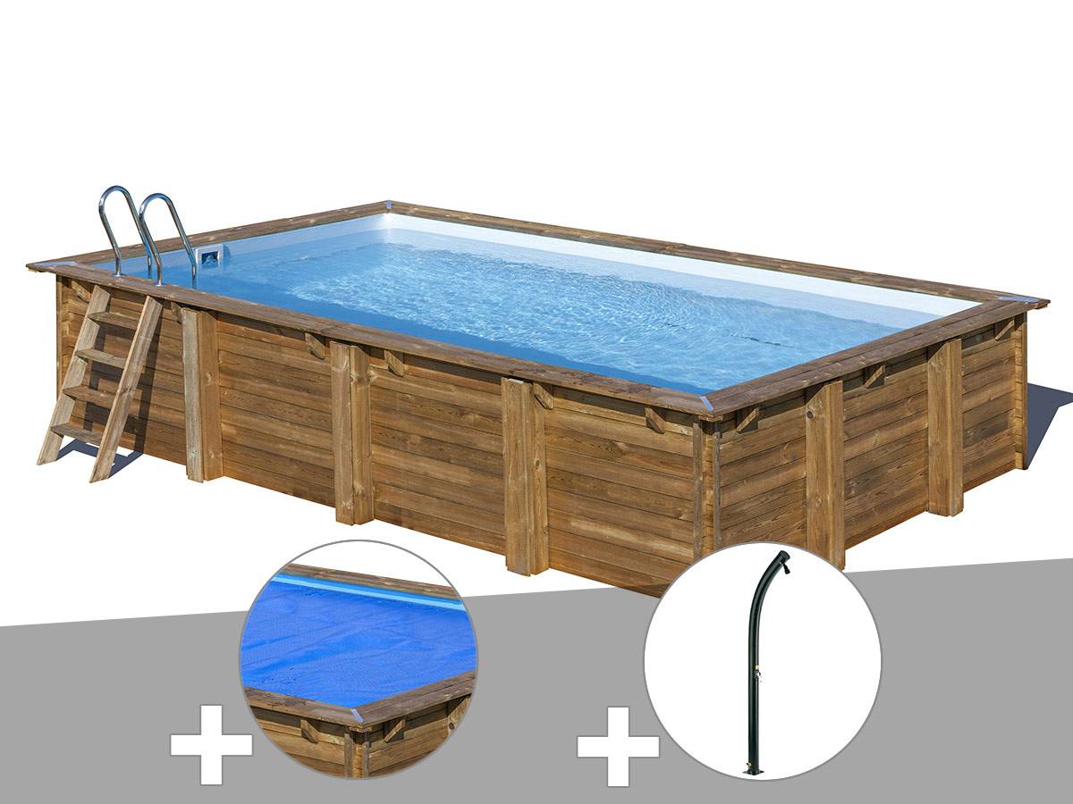 Gré - Kit piscine bois Gré Evora 6,20 x 4,20 x 1,33 m + Bâche à bulles + Douche