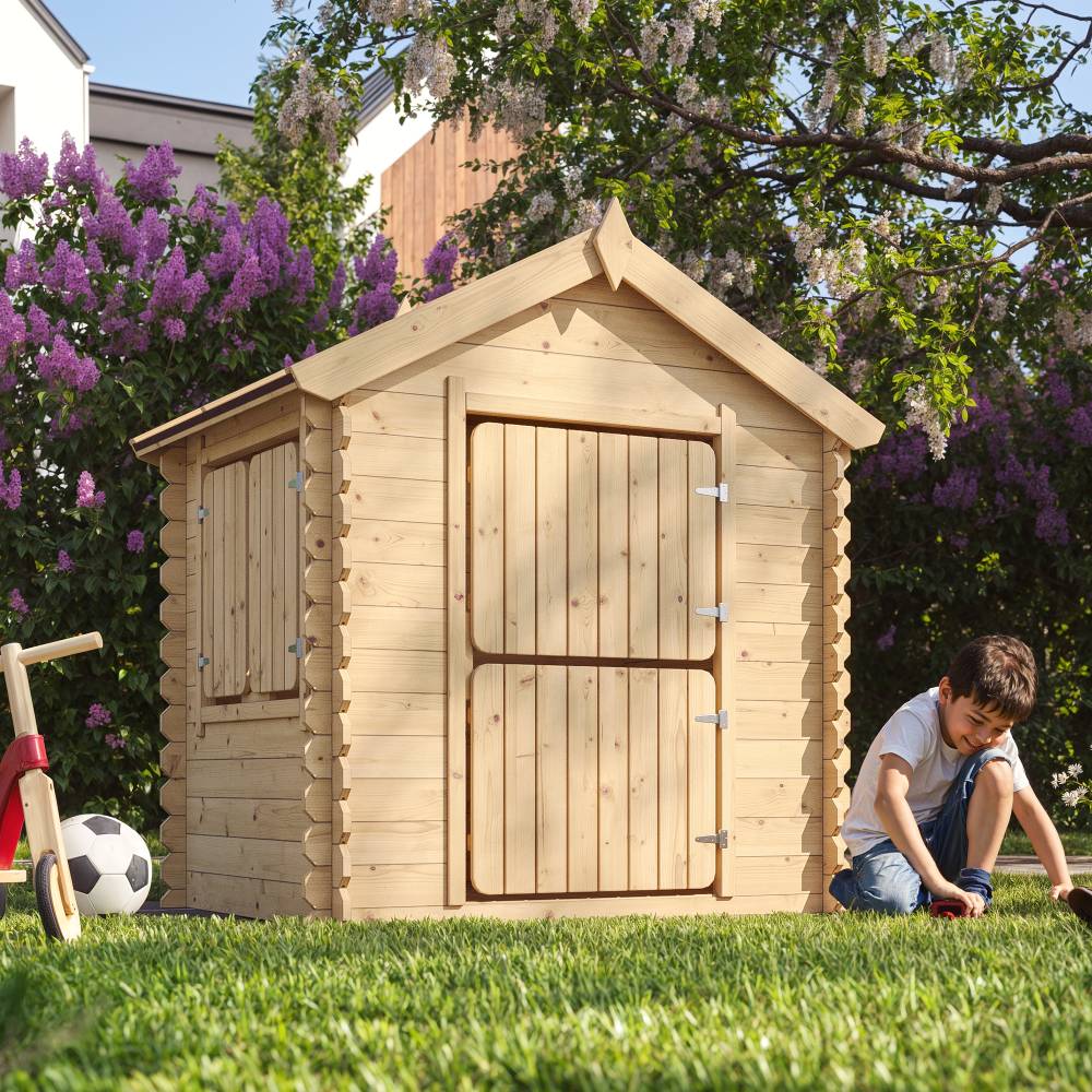Timbela - Maison en bois pour enfants 112x146xH143 cm / 1.1 m² sans plancher - Maison de jeux pour l'extérieur - 19 mm d’épaisseur - Timbela M516-1 - Image 1