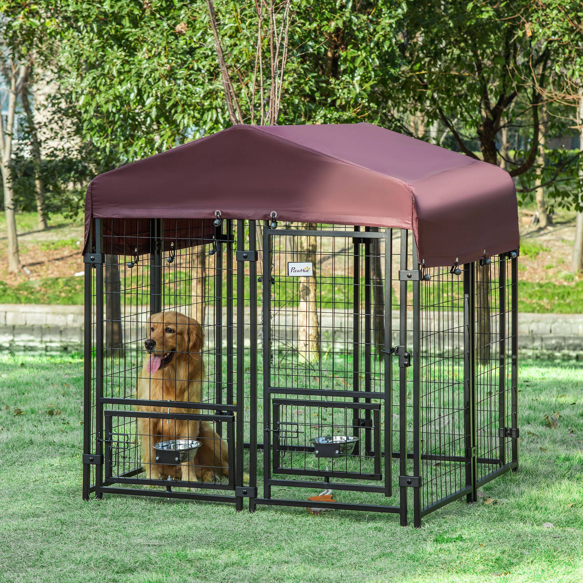 Parc enclos pour chiots chiens acier extérieur toit imperméable 8 panneaux 120x120cm multi - ComfortXL Outdoor Living - Image 3