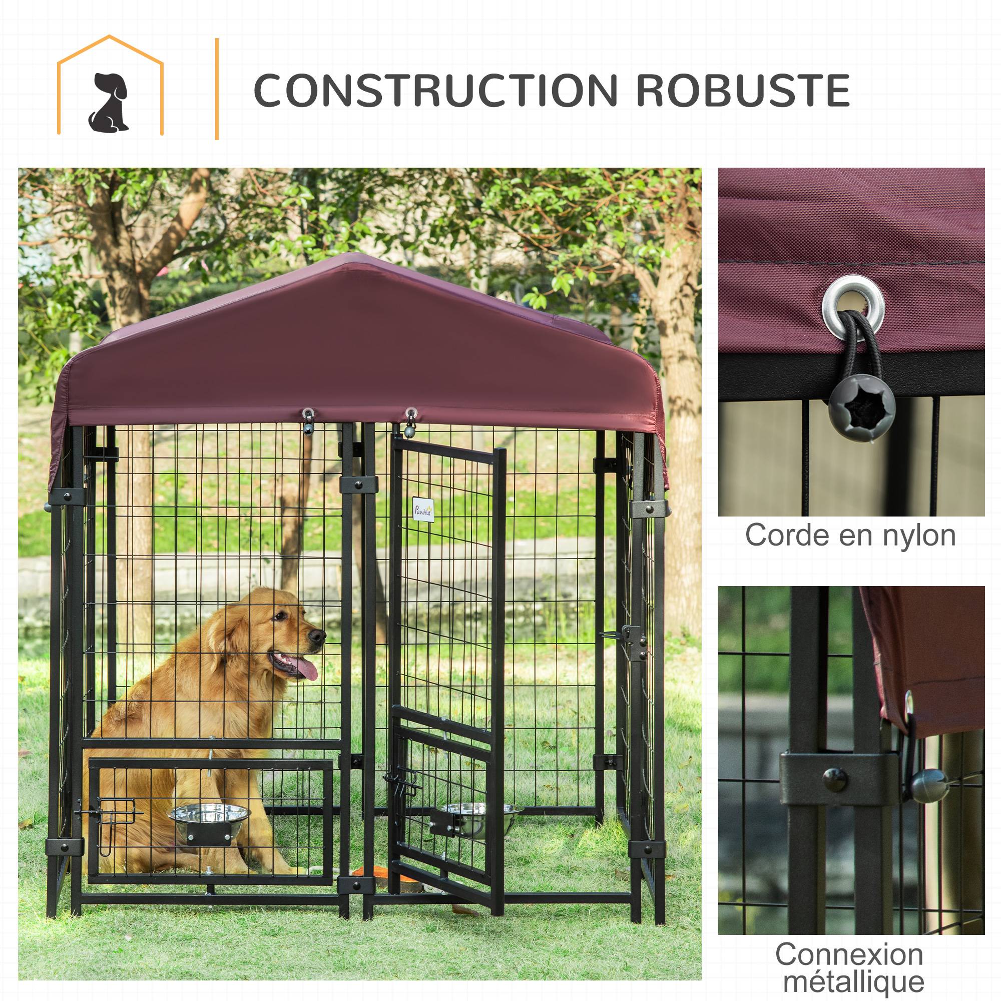 Parc enclos pour chiots chiens acier extérieur toit imperméable 8 panneaux 120x120cm multi - ComfortXL Outdoor Living - Image 8