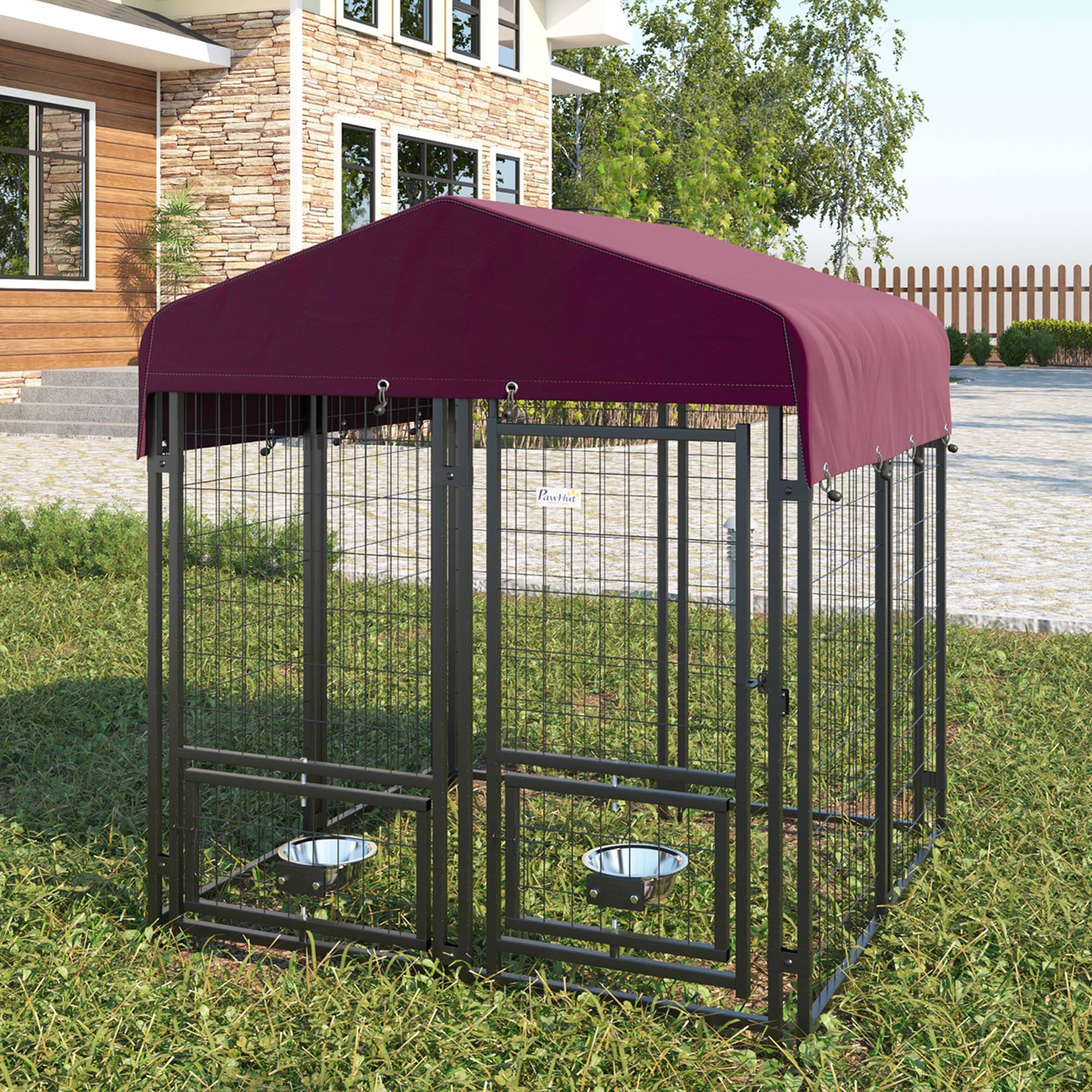 Parc enclos pour chiots chiens acier extérieur toit imperméable 8 panneaux 120x120cm multi - ComfortXL Outdoor Living - Image 4