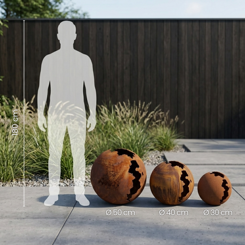 Boule déco jardin métal craquelée - Rouille 50 cm - Jardinex - Image 3