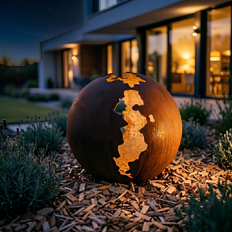 Boule déco jardin métal craquelée - Rouille 50 cm - Jardinex - Image 5