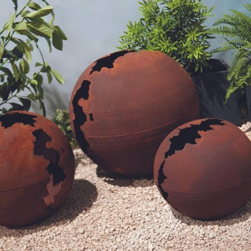 Boule déco jardin métal craquelée - Rouille 50 cm - Jardinex - Image 6