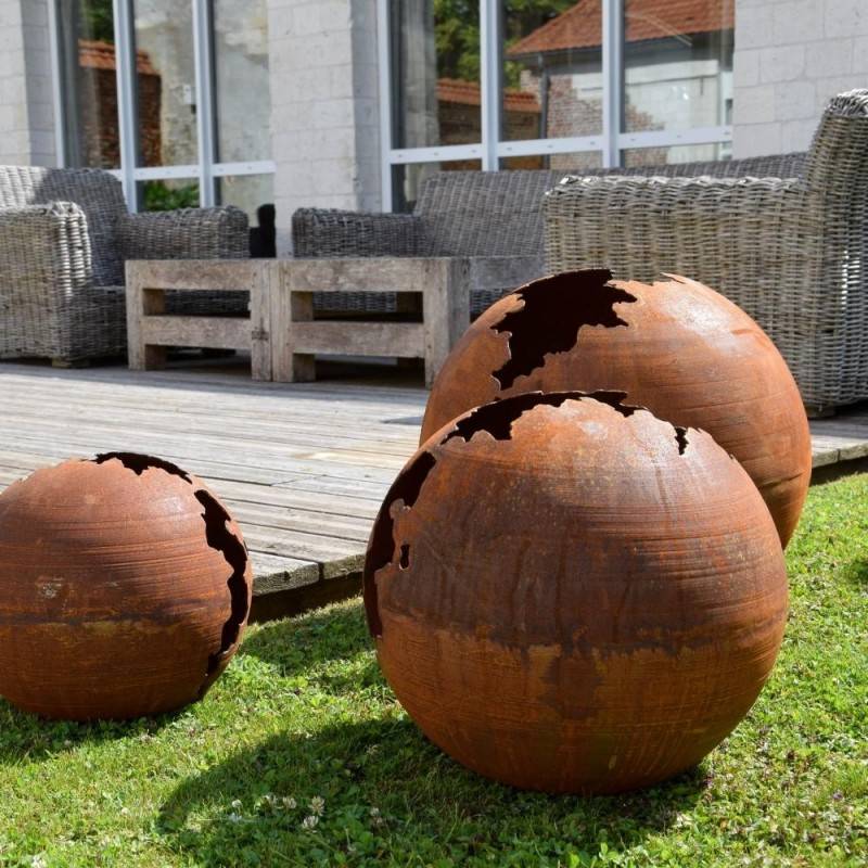Boule déco jardin métal craquelée - Rouille 50 cm - Jardinex - Image 8
