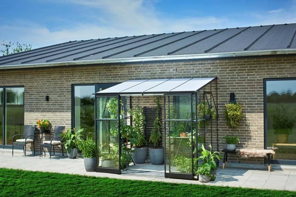 Halls - Serre en verre trempé 4,7 m², noir - Qube Lean-to 68, Halls - Image 1