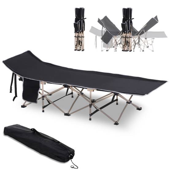 Lit de camp avec 1 poche latérale, sac de transport et cadre en acier, capacité de charge 150 kg, 190 x 68 x 52 cm, noir - Image 2