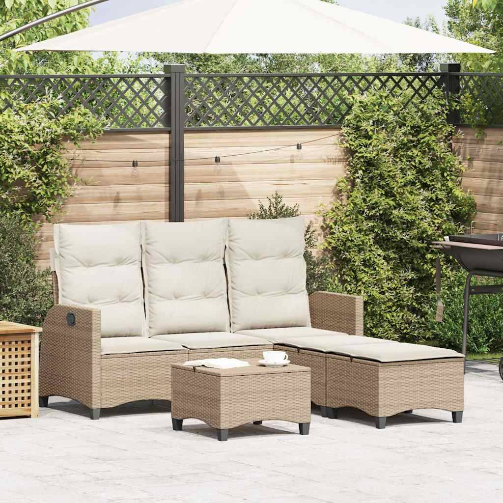 ComfortXL - Salon de jardin d'angle en L polyrotin 3 pièces avec dossier inclinable et repose-pieds Beige – ComfortXL Outdoor Living - Image 1