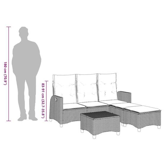 ComfortXL - Salon de jardin d'angle en L polyrotin 3 pièces avec dossier inclinable et repose-pieds Beige – ComfortXL Outdoor Living - Image 5