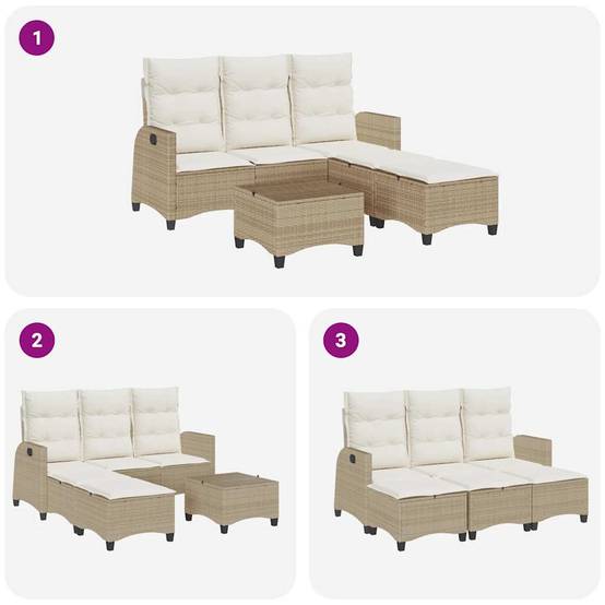 ComfortXL - Salon de jardin d'angle en L polyrotin 3 pièces avec dossier inclinable et repose-pieds Beige – ComfortXL Outdoor Living - Image 8