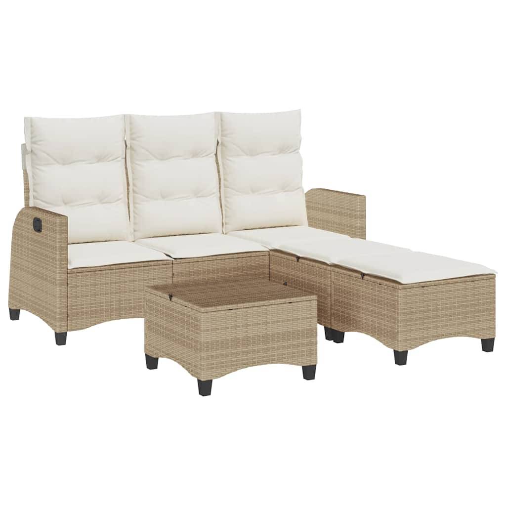 ComfortXL - Salon de jardin d'angle en L polyrotin 3 pièces avec dossier inclinable et repose-pieds Beige – ComfortXL Outdoor Living - Image 2
