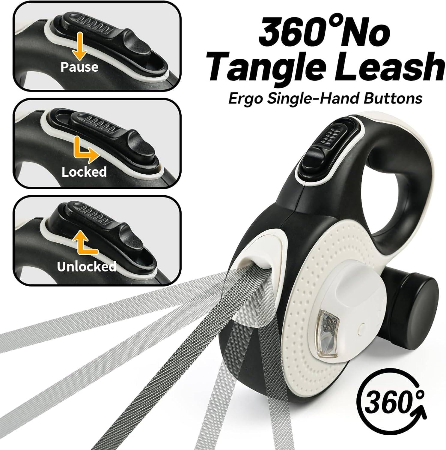 Laisse pour chien,Laisse rétractable pour chien avec lumière LED, longueur 16 pieds, poignée antidérapante, rotation à 360°, anti-emmêlement-Lytech - Image 3