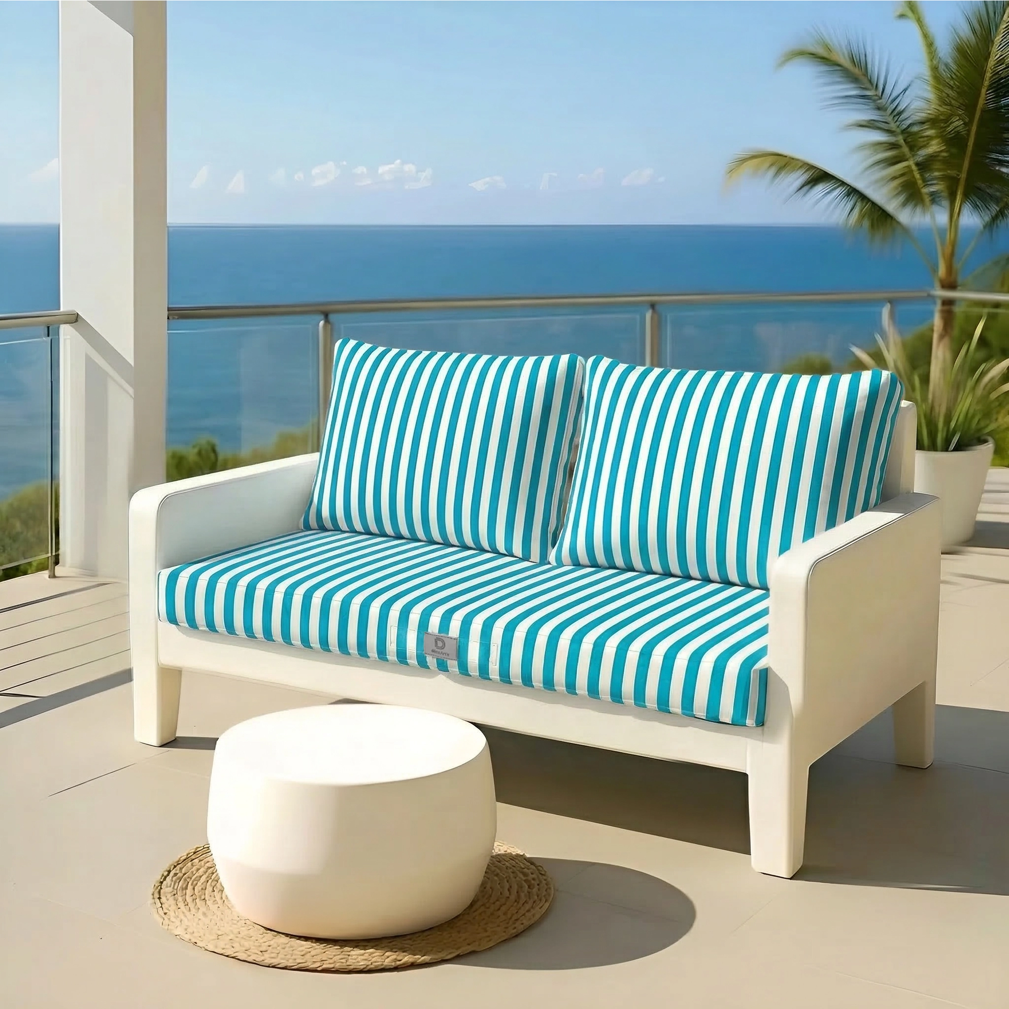 Coussins pour salon de jardin déhoussable 120x60cm Rayure turquoise - Déco arts - Image 2
