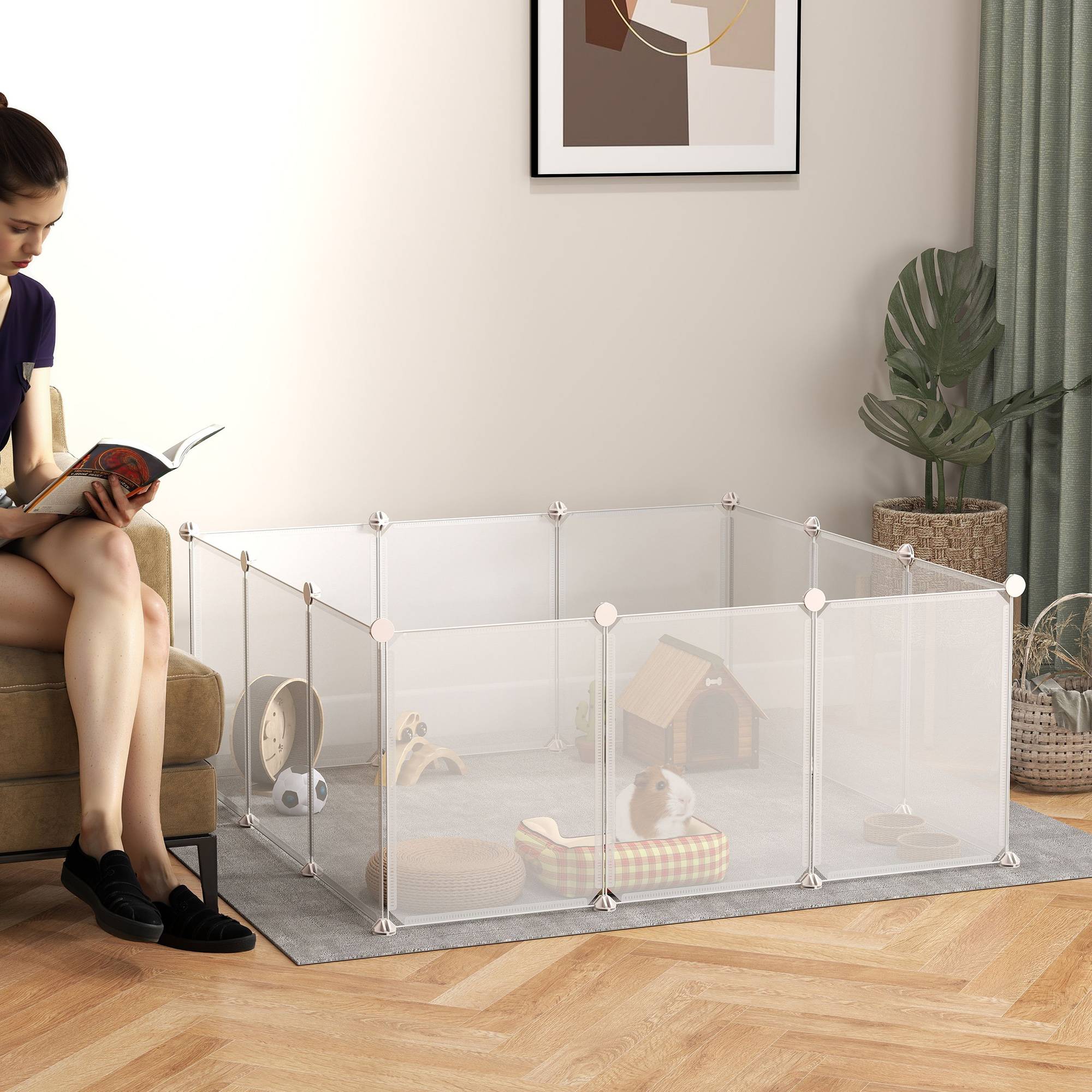 Enclos Modulable Métal Résine Pour Petits Animaux Parc 105x105x45cm Blanc - ComfortXL Outdoor Living - Image 3