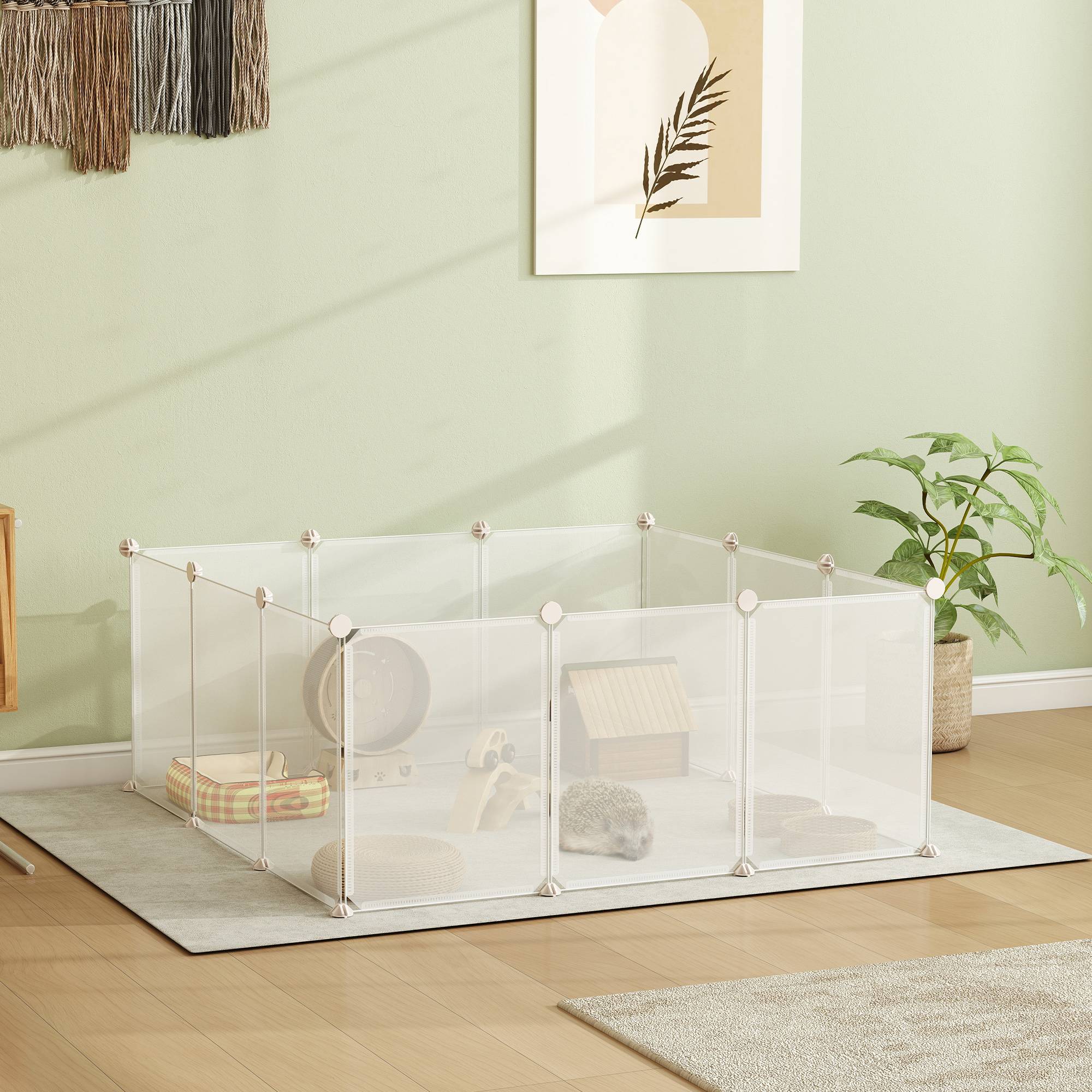 Enclos Modulable Métal Résine Pour Petits Animaux Parc 105x105x45cm Blanc - ComfortXL Outdoor Living - Image 4
