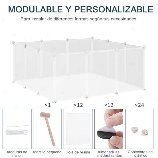 Enclos Modulable Métal Résine Pour Petits Animaux Parc 105x105x45cm Blanc - ComfortXL Outdoor Living - Image 7