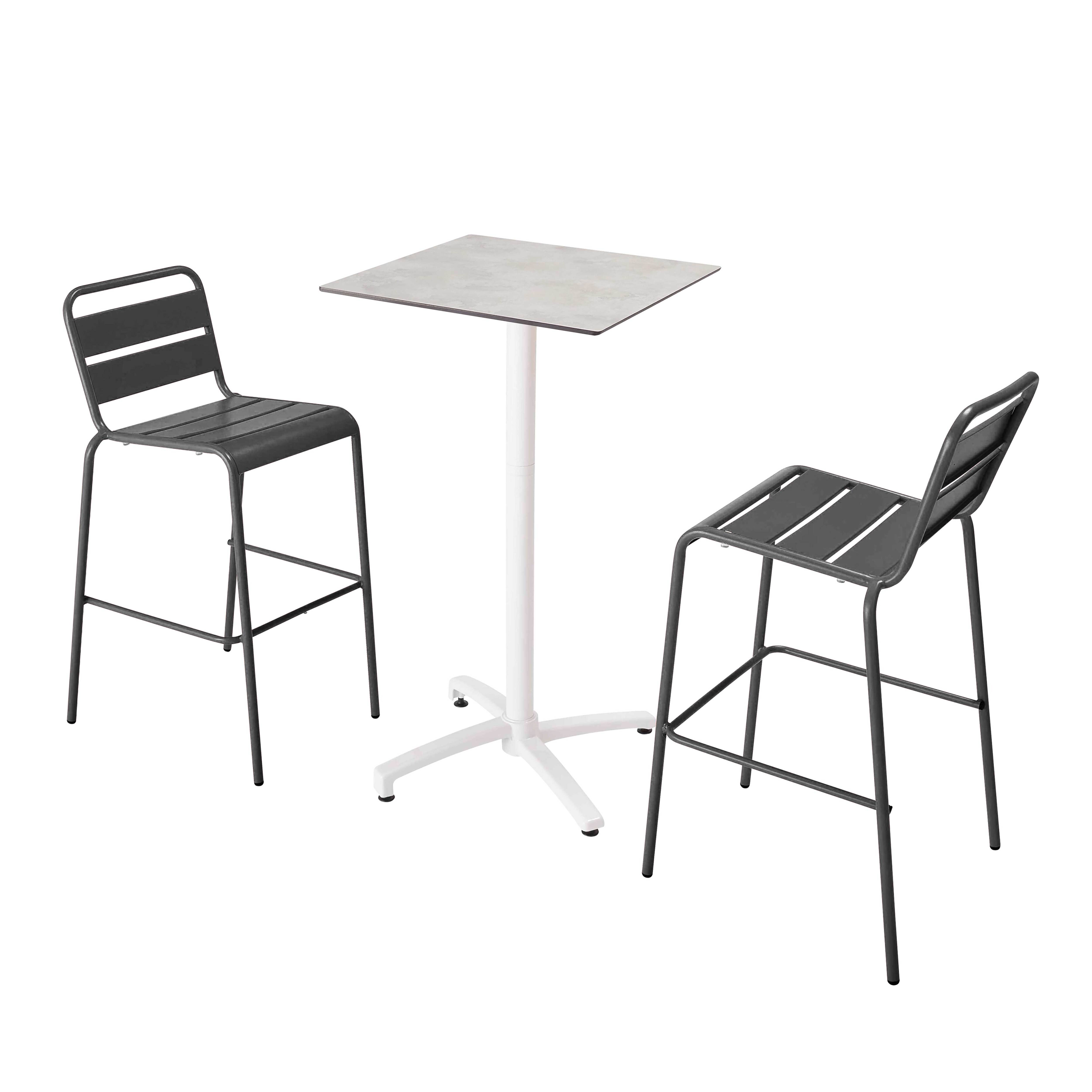 Oviala - Ensemble table haute 60x60 cm inclinable stratifiée et 2 chaises gris - Oviala - Image 1