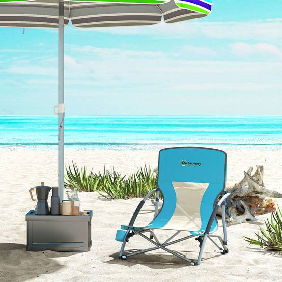 Chaise de plage pliante métal et tissu bleu 58 x 55 x 62 cm - PANGIVO - Image 4
