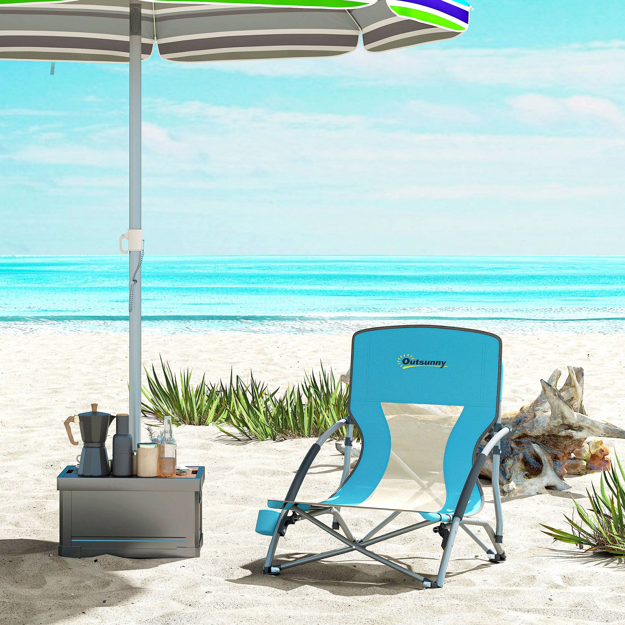 Chaise de plage pliante métal et tissu bleu 58 x 55 x 62 cm - PANGIVO - Image 4