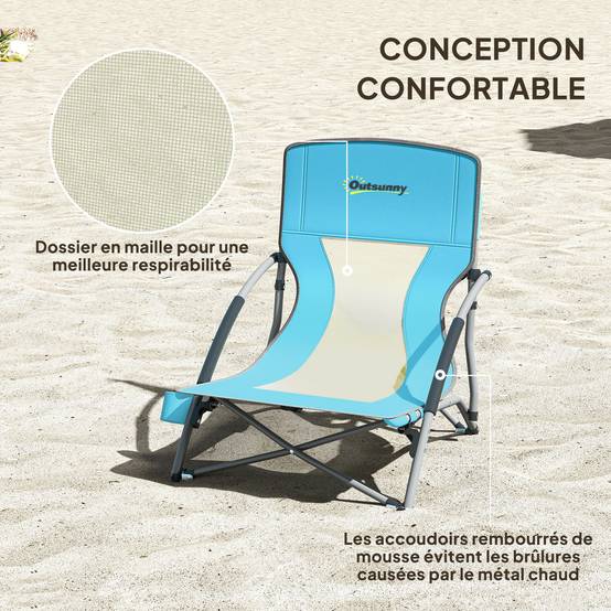Chaise de plage pliante métal et tissu bleu 58 x 55 x 62 cm - PANGIVO - Image 7