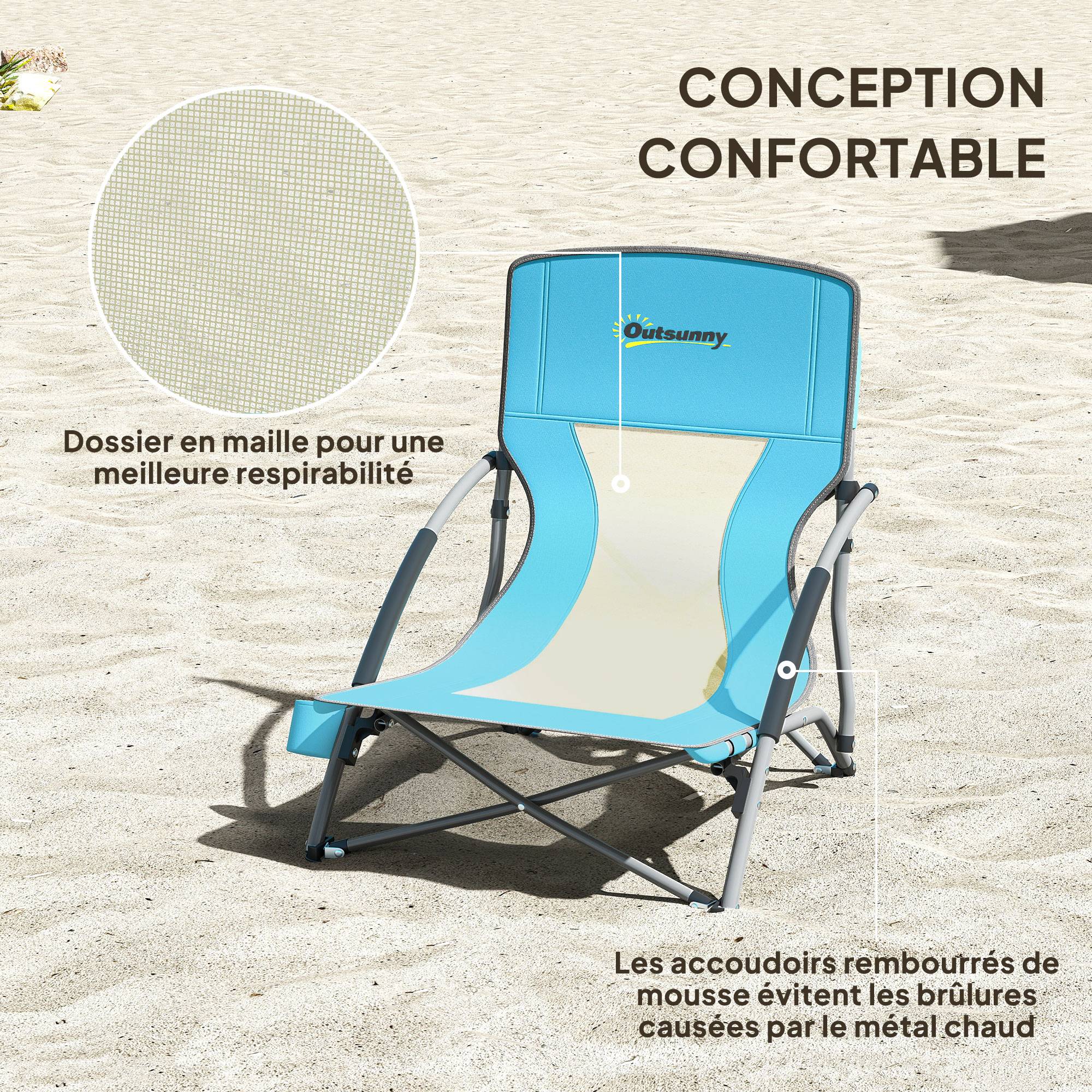 Chaise de plage pliante métal et tissu bleu 58 x 55 x 62 cm - PANGIVO - Image 7