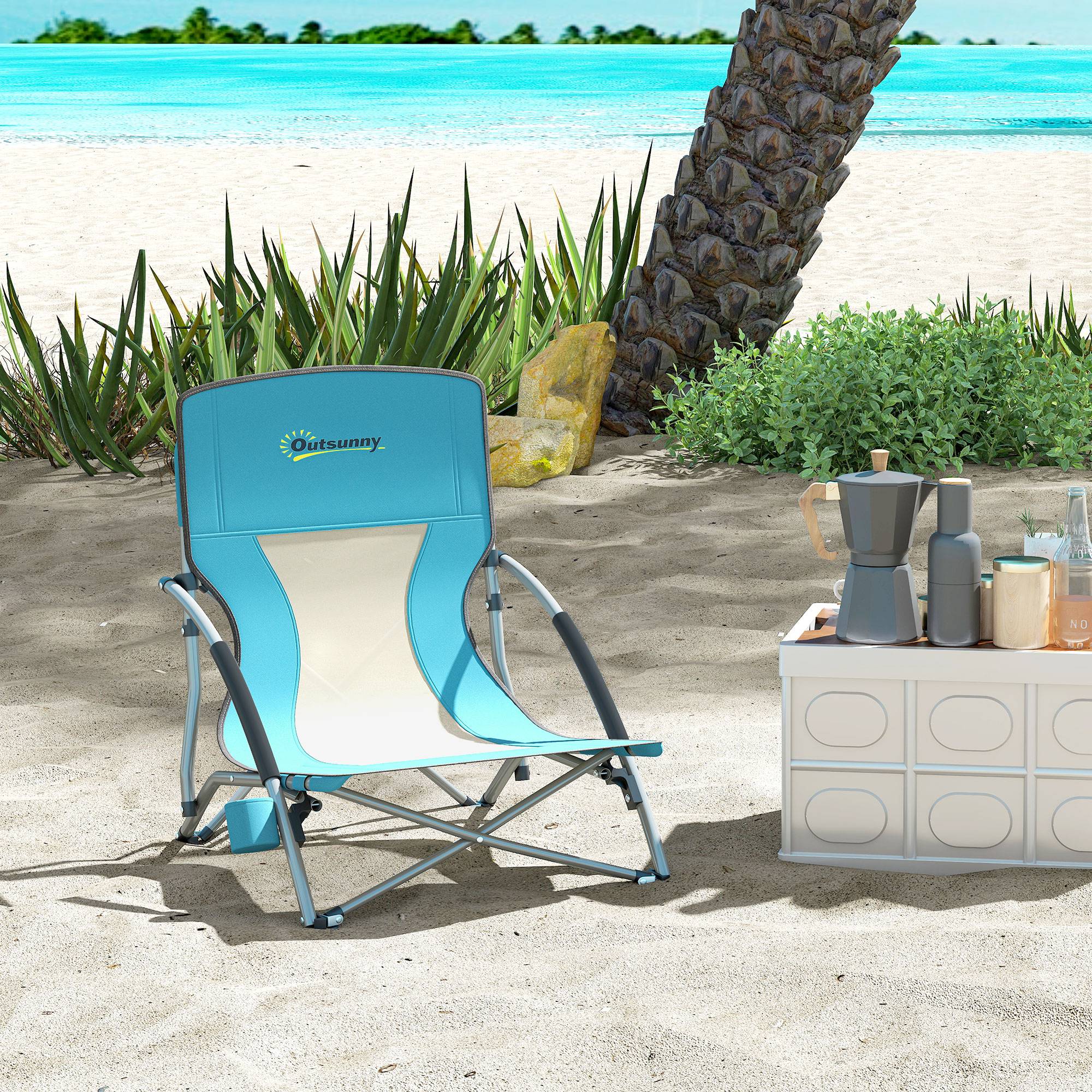 Chaise de plage pliante métal et tissu bleu 58 x 55 x 62 cm - PANGIVO - Image 3