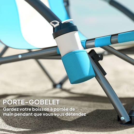 Chaise de plage pliante métal et tissu bleu 58 x 55 x 62 cm - PANGIVO - Image 8