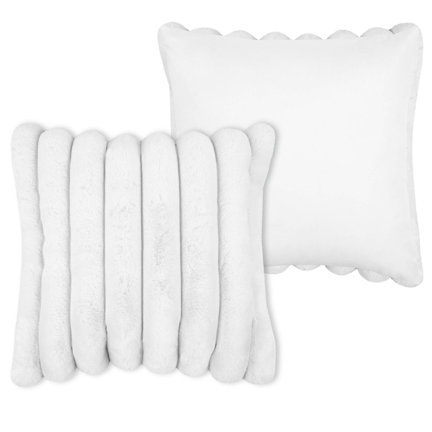 Lovely Casa - Coussin en imitation fourrure ultra douce à bandes - LOVELY CASA - Polyester - Blanc - Image 2
