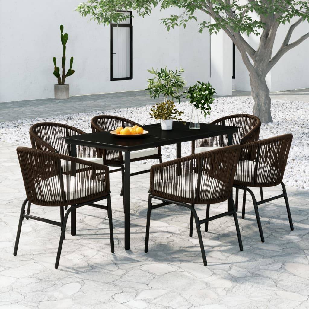 Salon de Jardin 6P 140cm Rotin PVC avec Coussins Marron – ComfortXL Outdoor Living