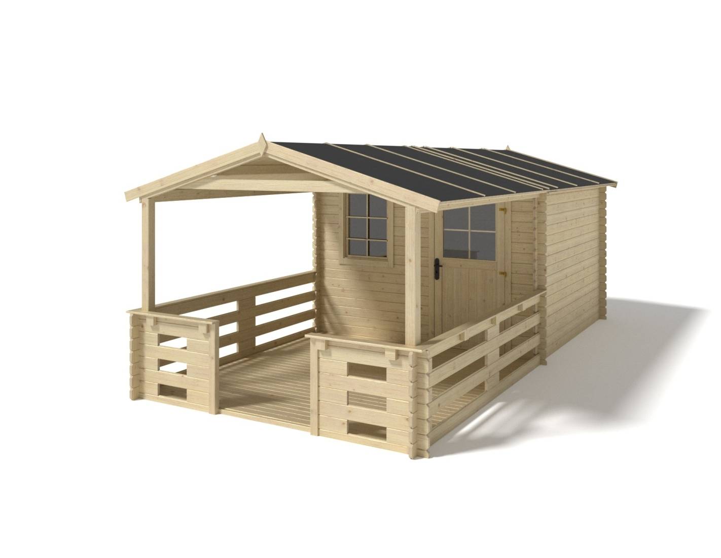 Altanka - Abri de jardin en bois - 3x2.5 m + terrasse avec balustrade et avant-toit en bois - 16.5 m2 - DOM469+DOM394+DOM395+POD04 - ALTANKA - Image 1