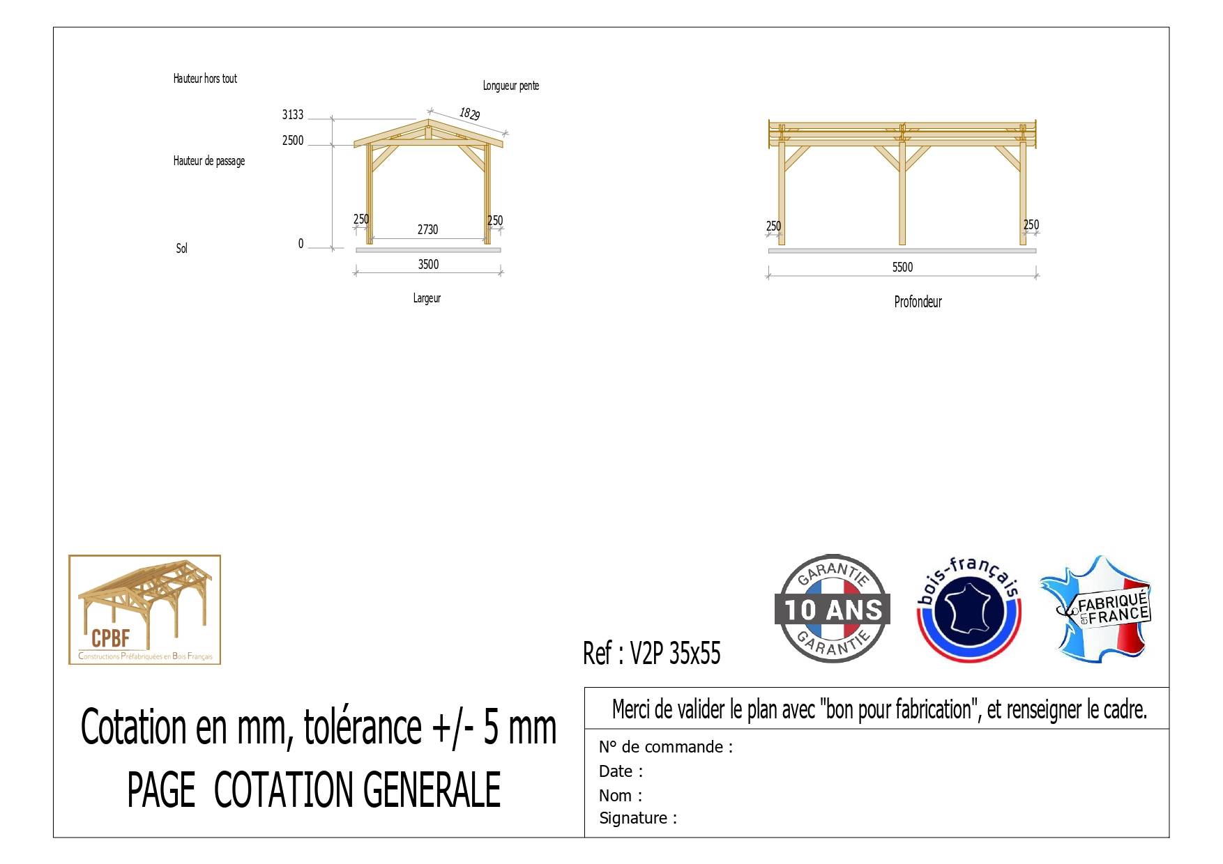 Cpbf Charpentes - Carport deux pentes, 350cm x 550cm, bois DOUGLAS Français (Charpente en bois-auvent-abri voiture), 19,25 m². Garantie 10 ans - Image 2