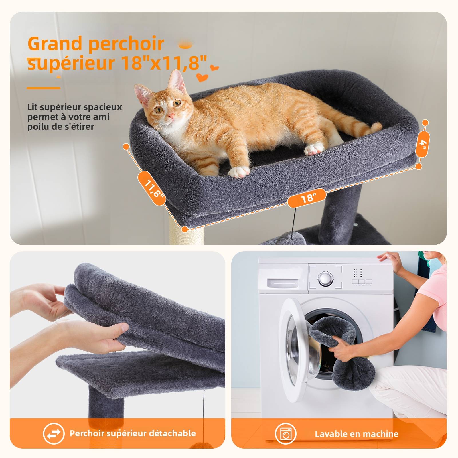 Arbre à Chat XXL 180 cm de Haut Gris Foncé PAWZ Road - Image 3
