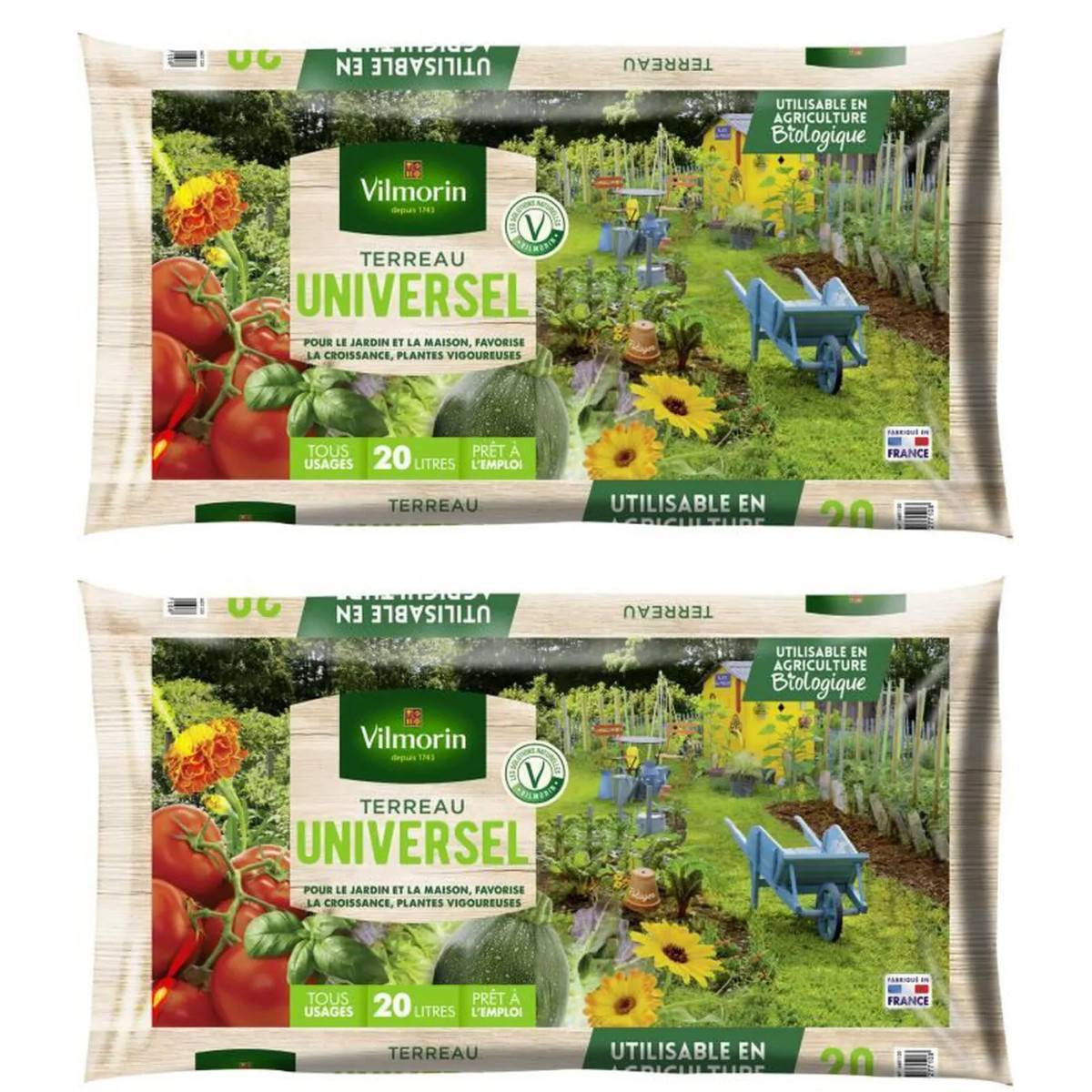 Lot de 2 sacs de Terreau universel 20L soit 40L