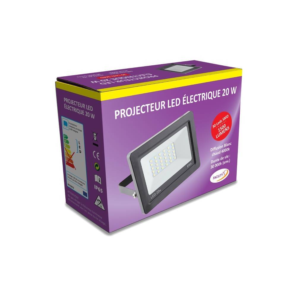 Projecteur LED électrique 20 Watts Noir