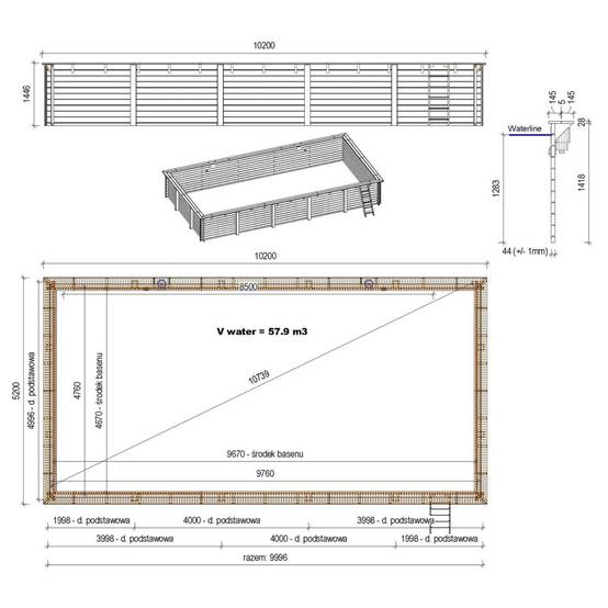 Altanka - Piscine hors sol en bois AQUA 10.2 x 5.2 - H.1.45 m, gris clair, cadre en métal - sans dalle - BAS7310OSPU2 - ALTANKA - Image 4