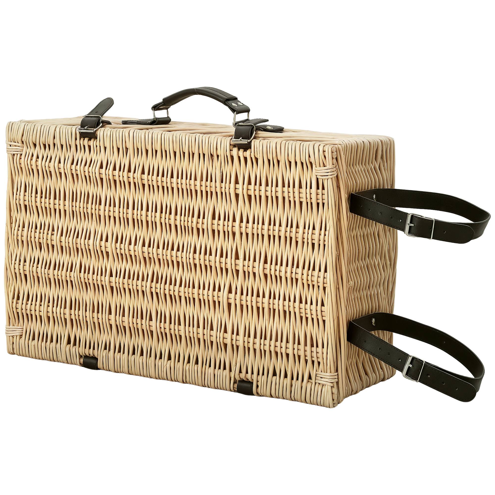 Panier Pique-Nique Osier 4 Personnes Sac Isotherme 54x34x20cm Bois Naturel - ComfortXL Outdoor Living - Image 2