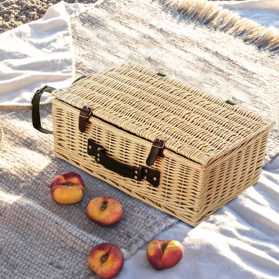 Panier Pique-Nique Osier 4 Personnes Sac Isotherme 54x34x20cm Bois Naturel - ComfortXL Outdoor Living - Image 4