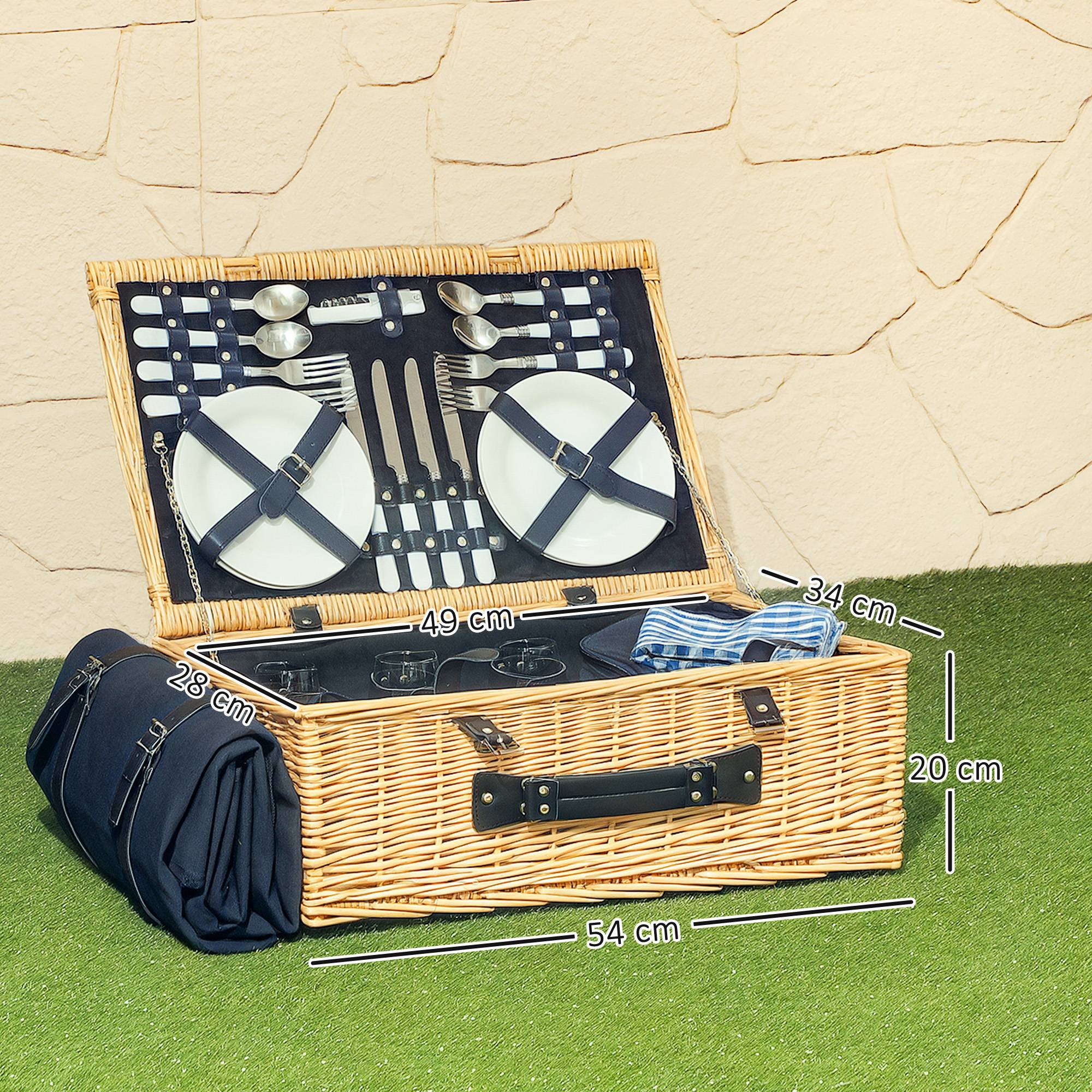Panier Pique-Nique Osier 4 Personnes Sac Isotherme 54x34x20cm Bois Naturel - ComfortXL Outdoor Living - Image 5
