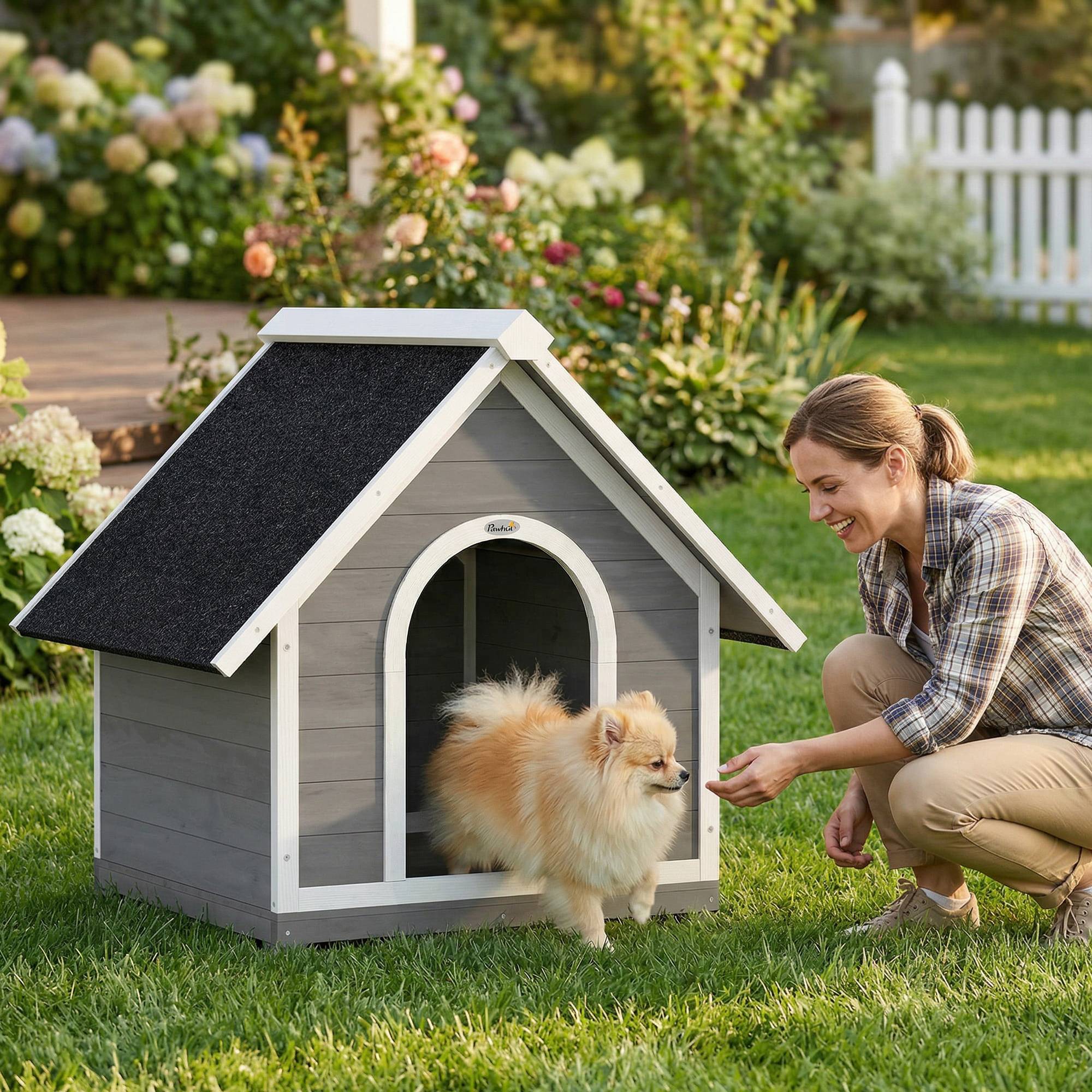 Sans Marque - Niche pour Chien Extérieur Maison pour Chien Corps Entièrement Ouvrant pour Nettoyage Facile 84x101x86 cm Gris et Blanc - Image 10